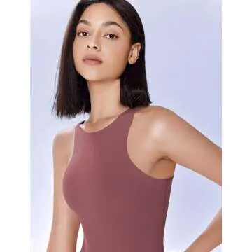 Avidlove Bodysuits for Women Tank Top Sleeveless Body Suits Women High Neck Bodysuit Leotard Clothing (Purple Red,L)