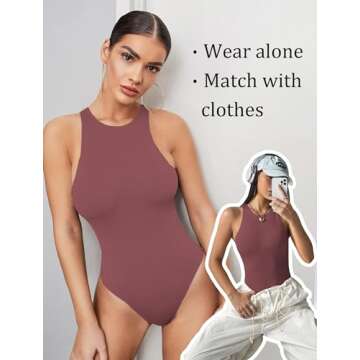 Avidlove Bodysuits for Women Tank Top Sleeveless Body Suits Women High Neck Bodysuit Leotard Clothing (Purple Red,L)