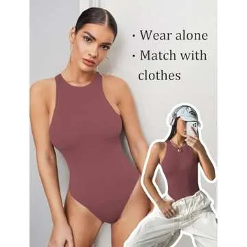 Avidlove Bodysuits for Women Tank Top Sleeveless Body Suits Women High Neck Bodysuit Leotard Clothing (Purple Red,L)