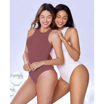 Avidlove Bodysuits for Women Tank Top Sleeveless Body Suits Women High Neck Bodysuit Leotard Clothing (Purple Red,L)