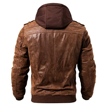 FLAVOR Men's Brown Leather Motorcycle Jacket, Large