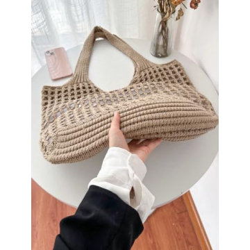 SweatyRocks Hollow Out Crochet Mesh Beach Tote Bag