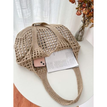 SweatyRocks Hollow Out Crochet Mesh Beach Tote Bag