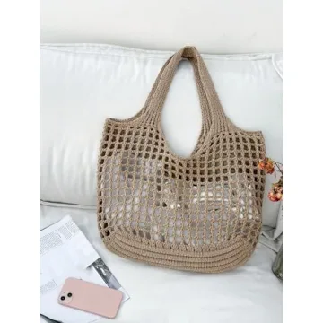 SweatyRocks Hollow Out Crochet Mesh Beach Tote Bag