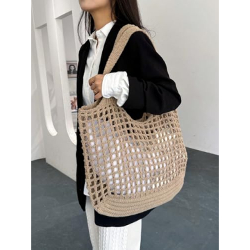 SweatyRocks Hollow Out Crochet Mesh Beach Tote Bag