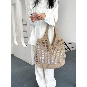 SweatyRocks Hollow Out Crochet Mesh Beach Tote Bag