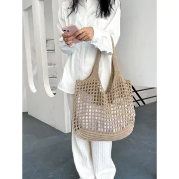 SweatyRocks Hollow Out Crochet Mesh Beach Tote Bag