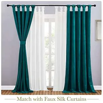 StangH Living Room Velvet Curtains 84-inch - Heat & Light Blocking Large Window Velvet Texture Panel Drapes with Twist Tab for Farmhouse/Cottage, Teal, 52 x 84-inch, 2 Pcs