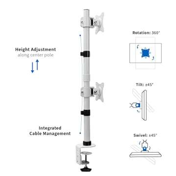VIVO Dual Monitor Desk Mount Stand with Height Adjustment and VESA Plates for 2 LCD Ultrawide Screens up to 34 inches, Stacked Array, STAND-V002RW