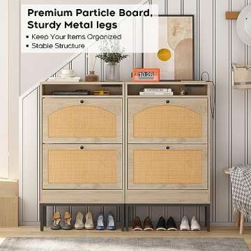 Wanttii Shoe Storage Cabinet, Freestanding Organizer with Rattan Doors, Narrow Shoe Rack Cabinet, Slim Hidden Cabinet for Entryway/Hallway (Natural, Small)