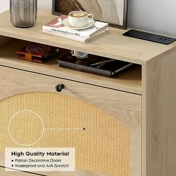Wanttii Shoe Storage Cabinet, Freestanding Organizer with Rattan Doors, Narrow Shoe Rack Cabinet, Slim Hidden Cabinet for Entryway/Hallway (Natural, Small)
