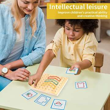 HEELWIRE Wooden Geoboard,Montessori Toy,Graphical Mathematical Education Toy for Kids with Pattern Cards and Rubber Bands to Figures and Shapes, Brain Teaser STEM Toy Geo Board (7 * 7 * 0.6 in)