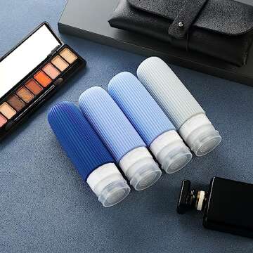 Mrsdry Travel Bottles for Toiletries, Tsa Approved 3oz Portable Travel Bottles, BPA Free Leak Proof Squeezable Silicone Travel Size Containers, Travel Accessories with Clear Toiletry Bag (4 Pack)