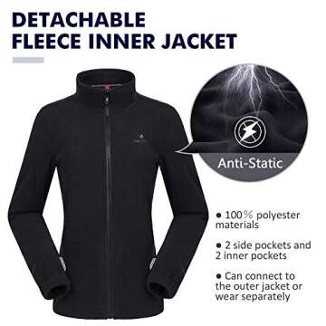 CAMEL CROWN Womens Waterproof Ski Jacket 3-in-1 Windbreaker Winter Coat Fleece Inner for Rain Snow Outdoor Hiking Black