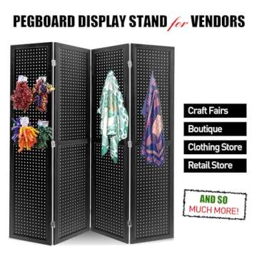 Babion 4 Panel Pegboard Display, Peg Board Room Divider Pegboard Freestanding Folding Privacy Screen...
