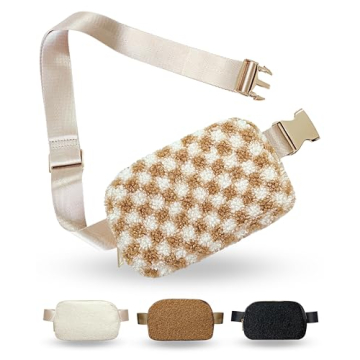 Stylish Sherpa Checkered Fanny Pack Crossbody Bag for Women