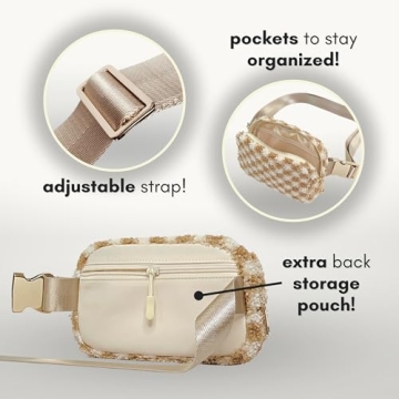 Stylish Sherpa Checkered Fanny Pack Crossbody Bag for Women