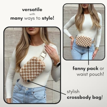 Stylish Sherpa Checkered Fanny Pack Crossbody Bag for Women