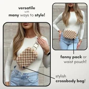Stylish Sherpa Checkered Fanny Pack Crossbody Bag for Women