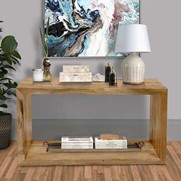 Urban Port Keli 52 Inch Natural Brown Mango Wood Console Table with Shelf