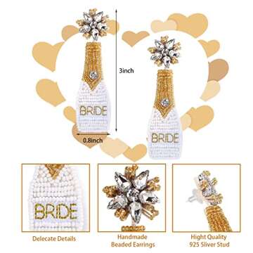 Handmade Bride Earrings for Bachelorette - Bride To Be Gifts for Bachelorette Beaded Earrings For Bachelorette Party Outfit Bride Accessories (Gold)
