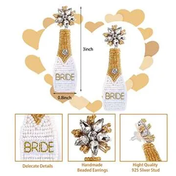 Handmade Bride Earrings for Bachelorette - Bride To Be Gifts for Bachelorette Beaded Earrings For Bachelorette Party Outfit Bride Accessories (Gold)