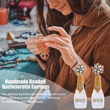 Handmade Bride Earrings for Bachelorette - Bride To Be Gifts for Bachelorette Beaded Earrings For Bachelorette Party Outfit Bride Accessories (Gold)