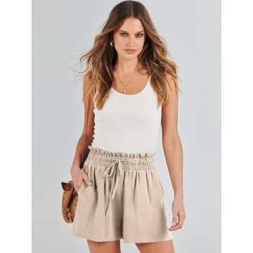 ANRABESS Linen Shorts for Women Summer Casual High Waisted Wide Leg Drawstring Beach Loose Shorts Co...
