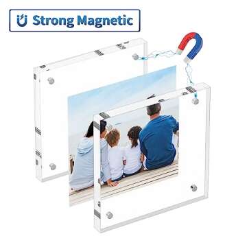 AITEE 4x4 Acrylic Picture Frames 6 Pack, 20% Thicker Block, Clear Picture Frames Freestanding Double Sided Magnetic Acrylic Lucite Frameless Transparent Square Frame Gift for Desktop Display