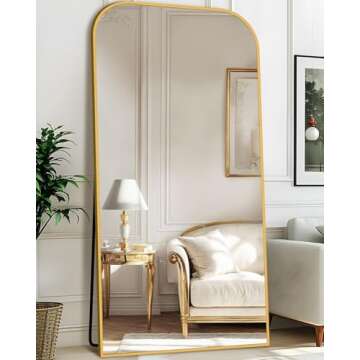 Antok Full Length Mirror, 81"x41" Floor Mirror Freestanding, Arched Floor Standing Large Mirror Full Body Mirror with Stand for Bedroom, Hanging Mounted Mirror for Living Room, Gold