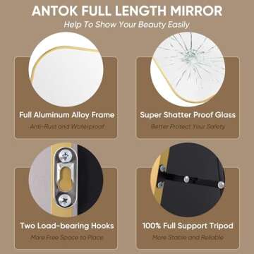 Antok Full Length Mirror, 81"x41" Floor Mirror Freestanding, Arched Floor Standing Large Mirror Full Body Mirror with Stand for Bedroom, Hanging Mounted Mirror for Living Room, Gold