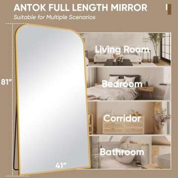 Antok Full Length Mirror, 81"x41" Floor Mirror Freestanding, Arched Floor Standing Large Mirror Full Body Mirror with Stand for Bedroom, Hanging Mounted Mirror for Living Room, Gold