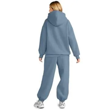 AUTOMET Sweatsuits Women 2 Piece Outfit Lounge Two Piece Sets Fall Fashion 2025 Tracksuits Oversized Sweatshirt and Sweatpants Casual Teen Girls Clothing DustyBlue S