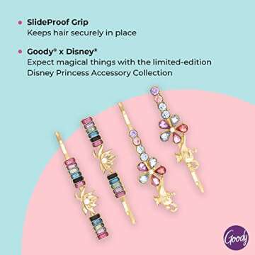 GOODY Bobby Pins - 4 Count, Disney Princess, Jasmine - Slideproof Rhinestone Bobbies - Hair Accessories for Men, Women, Boys & Girls - Style With Ease & Keep Your Hair Secured - For All Hair Types