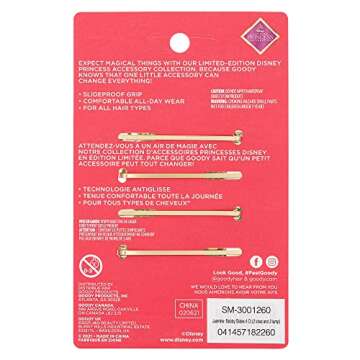 GOODY Bobby Pins - 4 Count, Disney Princess, Jasmine - Slideproof Rhinestone Bobbies - Hair Accessories for Men, Women, Boys & Girls - Style With Ease & Keep Your Hair Secured - For All Hair Types