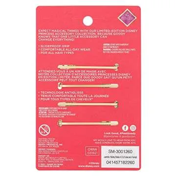 GOODY Bobby Pins - 4 Count, Disney Princess, Jasmine - Slideproof Rhinestone Bobbies - Hair Accessories for Men, Women, Boys & Girls - Style With Ease & Keep Your Hair Secured - For All Hair Types