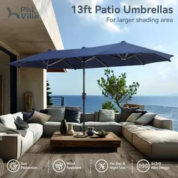 PHI VILLA 13ft Outdoor Market Umbrella Double-Sided Twin Large Patio Umbrella with Crank, Navy Blue