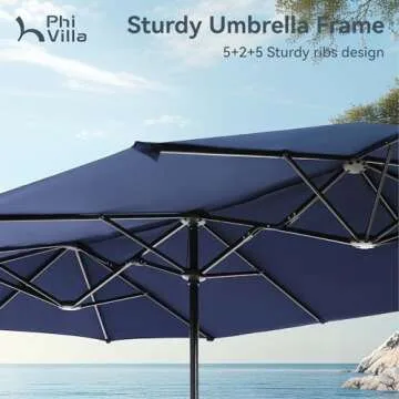 PHI VILLA 13ft Outdoor Market Umbrella Double-Sided Twin Large Patio Umbrella with Crank, Navy Blue