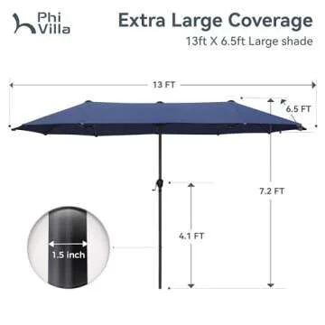 PHI VILLA 13ft Outdoor Market Umbrella Double-Sided Twin Large Patio Umbrella with Crank, Navy Blue