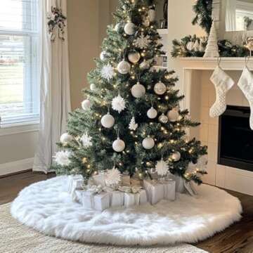 AOGU 36 Inch White Faux Fur Christmas Tree Skirt for Festive Decor