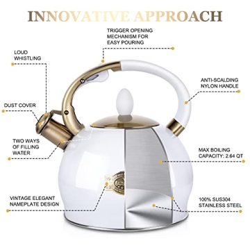 SUSTEAS Whistling Tea Kettle for Safe Boiling & Style