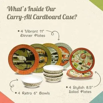 Melamine Plates & Bowls Set - 12-Piece Dish Set for Indoor & Outdoor Dining - BPA Free, Top Shelf Dishwasher Suitable Dinnerware Set - Sturdy Melamine Dinnerware Sets - Camping Dishes by Camp Casual