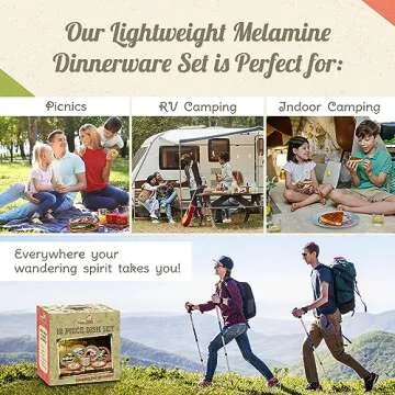 Melamine Plates & Bowls Set - 12-Piece Dish Set for Indoor & Outdoor Dining - BPA Free, Top Shelf Dishwasher Suitable Dinnerware Set - Sturdy Melamine Dinnerware Sets - Camping Dishes by Camp Casual