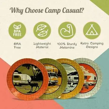 Melamine Plates & Bowls Set - 12-Piece Dish Set for Indoor & Outdoor Dining - BPA Free, Top Shelf Dishwasher Suitable Dinnerware Set - Sturdy Melamine Dinnerware Sets - Camping Dishes by Camp Casual