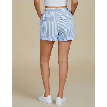 Luvamia High Waisted Beach Shorts for Women, Trendy Stripes
