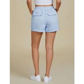 Luvamia High Waisted Beach Shorts for Women, Trendy Stripes