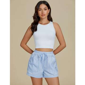 Luvamia High Waisted Beach Shorts for Women, Trendy Stripes