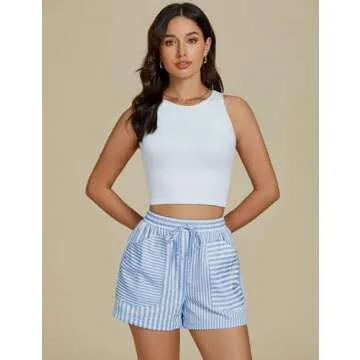 Luvamia High Waisted Beach Shorts for Women, Trendy Stripes
