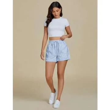 Luvamia High Waisted Beach Shorts for Women, Trendy Stripes