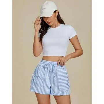 Luvamia High Waisted Beach Shorts for Women, Trendy Stripes